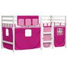 vidaXL Kinderhoogslaper met gordijnen 90x190 cm grenenhout roze