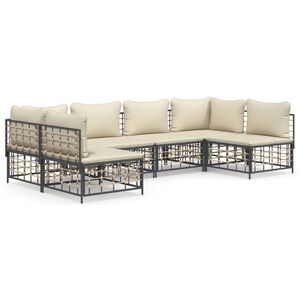 vidaXL 6-delige Loungeset met kussens poly rattan antracietkleurig