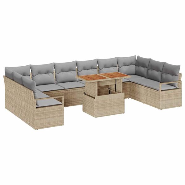 vidaXL Tuin Sofa Set met opslag 11 pcs Beige Poly riet