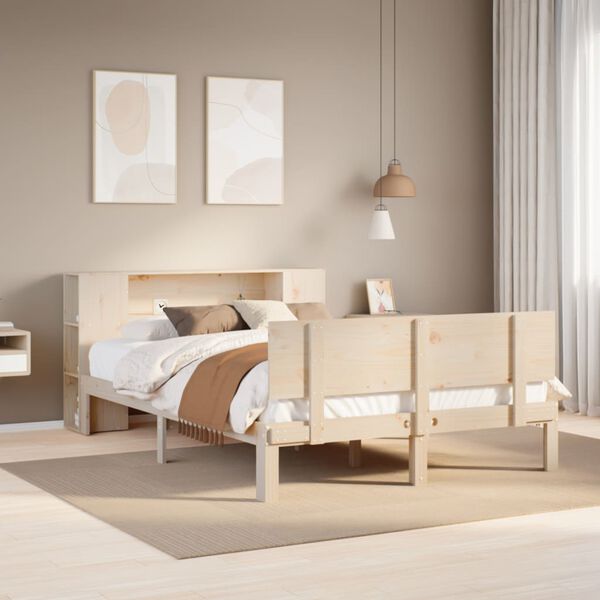 vidaXL Bed met boekenkast zonder matras massief grenenhout 120x190 cm