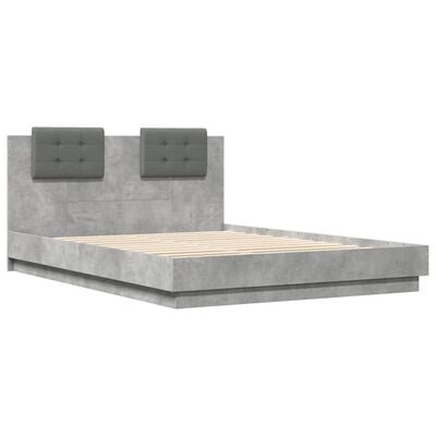 vidaXL Bedframe met hoofdeinde bewerkt hout betongrijs 150x200 cm