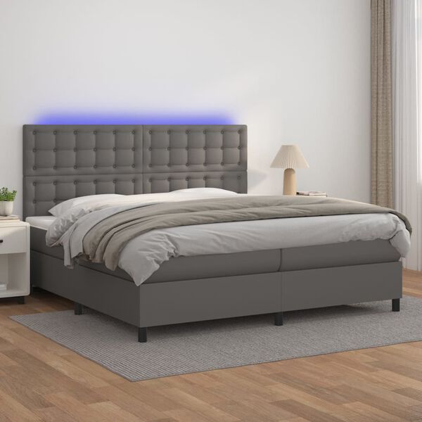 vidaXL Boxspring met matras en LED kunstleer grijs 200x200 cm