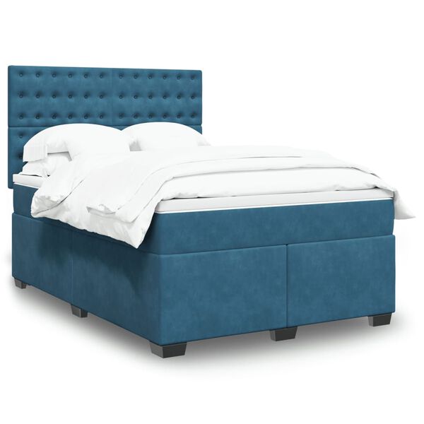 vidaXL Boxspring met matras fluweel blauw 160x200 cm