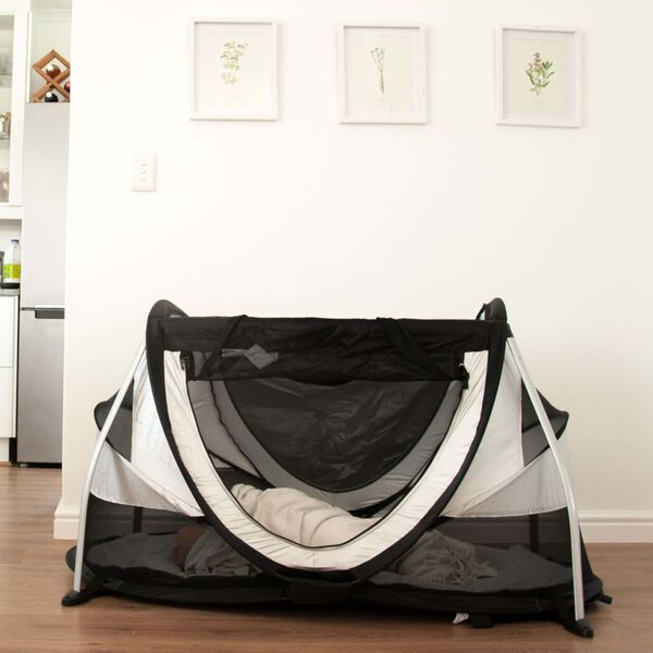 DERYAN Reisbedje pop-up PeuterBox met klamboe cr&egrave;mekleurig