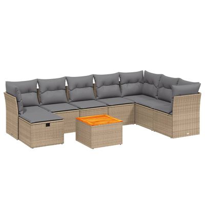 vidaXL 9-delige Loungeset met kussens poly rattan gemengd beige