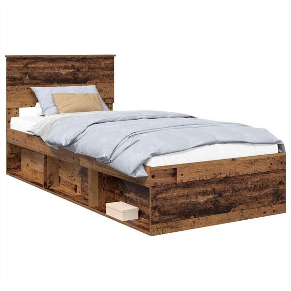 vidaXL Bedframe met hoofdeinde Oudhout 75 x 190 cm Bewerkt hout