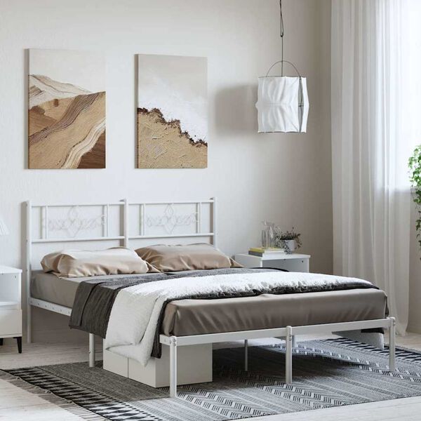 vidaXL Bedframe met hoofdbord metaal wit 135x190 cm