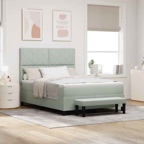 vidaXL Boxspring bed met matras Lichtgrijs 140 x 200 cm Fluweel