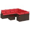 vidaXL Bankstel 9 st 8-Aantal zitplaatsen Beige en Rood poly rattan