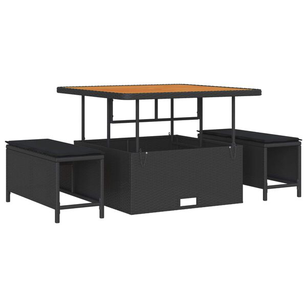 vidaXL Tuinbankenset met kussen met opslag 8 pcs Zwart Poly riet