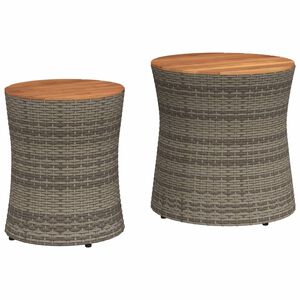 vidaXL Tuinbijzettafels 2 st met houten blad poly rattan grijs