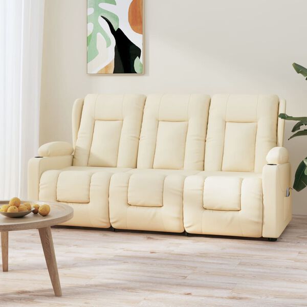 vidaXL Massagestoel 3-zits verstelbaar bekerhouders kunstleer crème