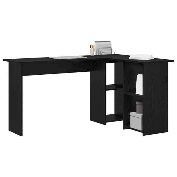 vidaXL Bureau met plank Zwart Eiken 142 x 102 x 73 cm Bewerkt hout