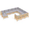 vidaXL 11-delige Loungeset met grijze kussens grenenhout
