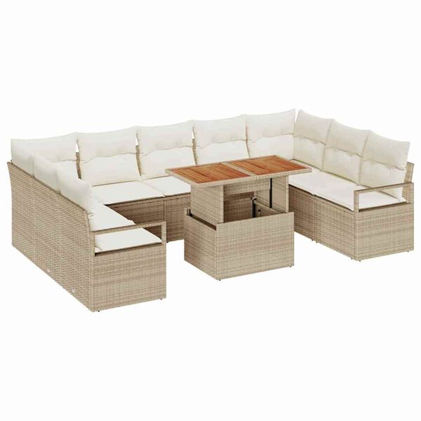 vidaXL Tuin Sofa Set met opslag 10 pcs Beige Poly riet