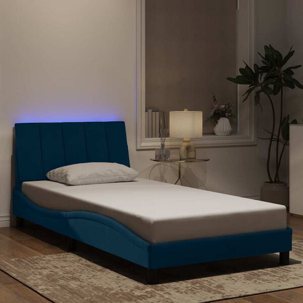 vidaXL Bedframe met LED zonder matras "Hanko" fluweel blauw 100x200 cm
