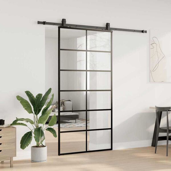 vidaXL Schuifdeur met beslagset 102x205 cm ESG glas zwart
