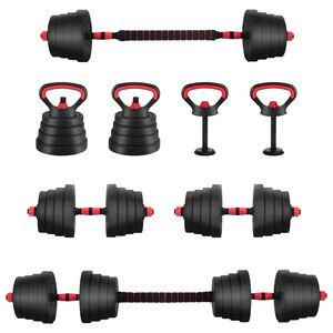vidaXL 4-in-1 Dumbbell Barbell Kettlebell Set 30 kg Zwart en Rood