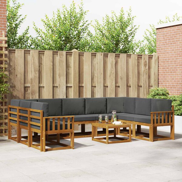 vidaXL Buiten bankenset met kussen 10 pcs Natuurlijk en Antraciet