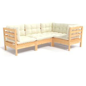 vidaXL 4-delige Loungeset met cr&egrave;mekleurige kussens grenenhout