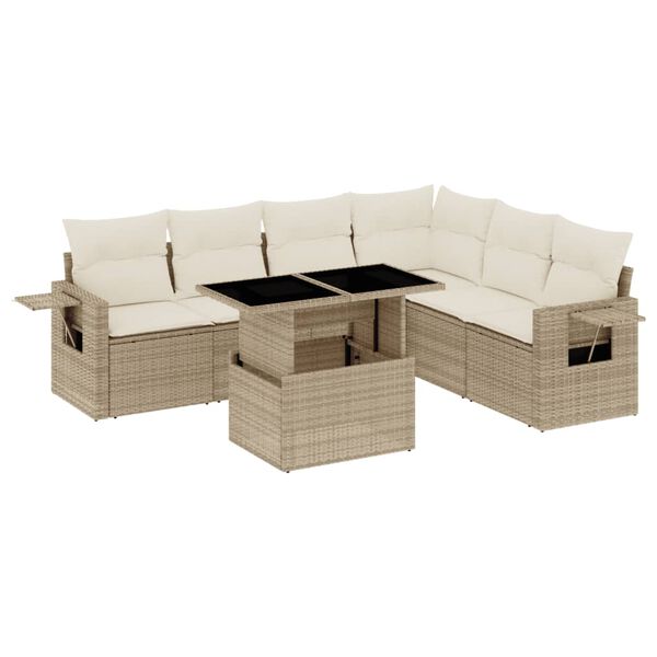 vidaXL 7-delige Loungeset met kussens poly rattan beige