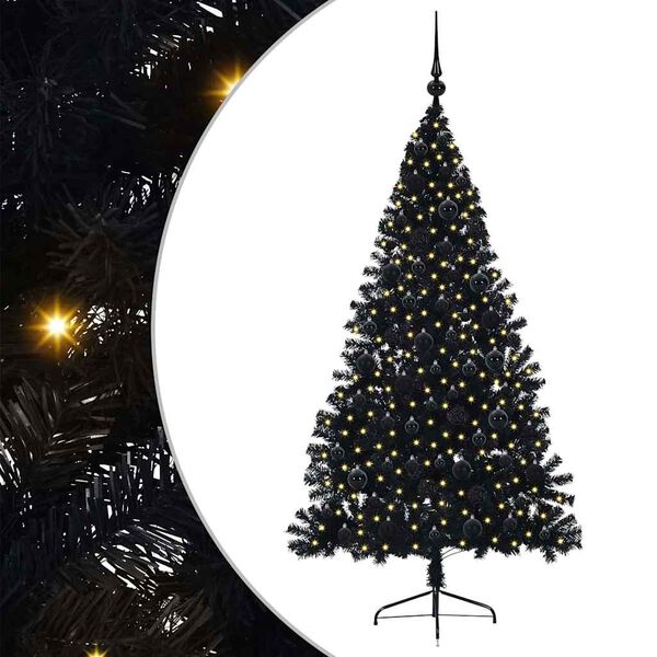 vidaXL Kunstmatig Voorverlicht Kerstboom met 300 LED Zwart 180 cm PVC