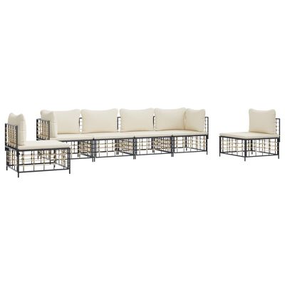 vidaXL 6-delige Loungeset met kussens poly rattan antracietkleurig