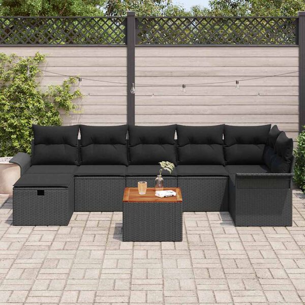 vidaXL Tuin Sofa Set met kussen met opslag 8 pcs Zwart Poly riet