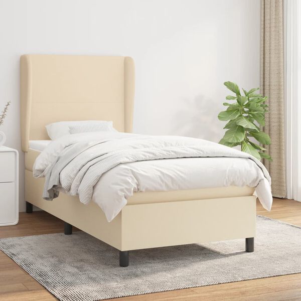 vidaXL Boxspring met matras stof cr&egrave;mekleurig 90x190 cm