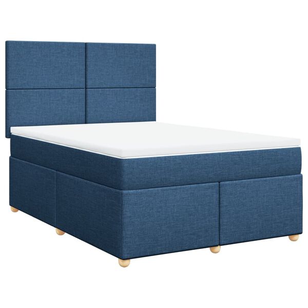 vidaXL Boxspring met matras stof blauw 160x200 cm