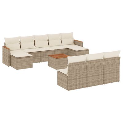 vidaXL 11-delige Tuinset met kussens poly rattan beige