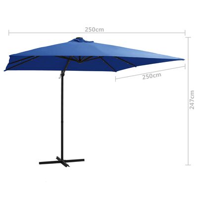 vidaXL Zweefparasol met LED en stalen paal 250x250 cm azuurblauw