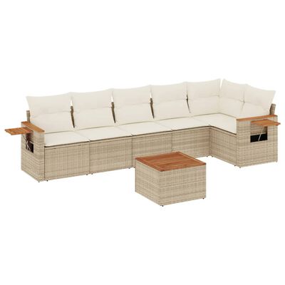 vidaXL 7-delige Loungeset met kussens poly rattan beige