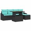 vidaXL Tuin Eetset met kussen 6 pcs Zwart en Blauwgroen