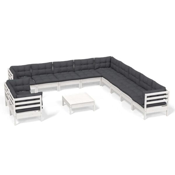 vidaXL 12-delige Loungeset met kussens massief grenenhout wit
