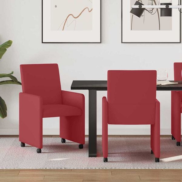 vidaXL Dining Stoelen met Wielen 2 pcs Wijnrood 57 x 66 x 94 cm