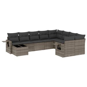 vidaXL 10-delige Loungeset met kussens poly rattan grijs