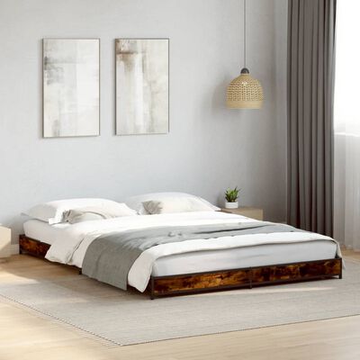 vidaXL Bedframe bewerkt hout metaal gerookt eikenkleurig 140x190 cm