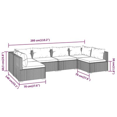 vidaXL 6-delige Loungeset met kussens poly rattan grijs