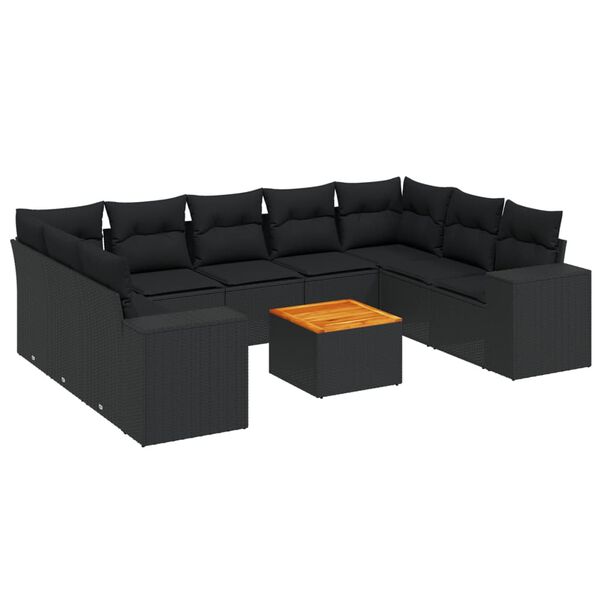 vidaXL 10-delige Loungeset met kussens poly rattan zwart