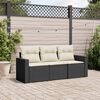 vidaXL 3-delige Loungeset met kussens poly rattan zwart