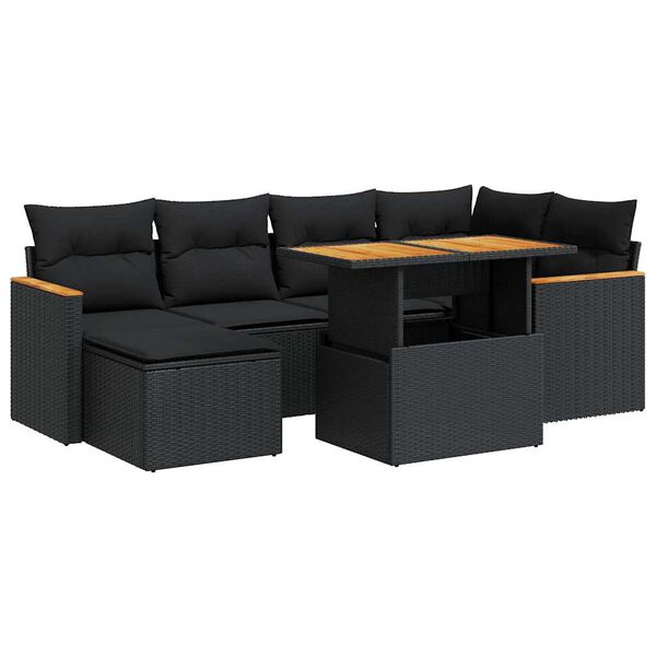 vidaXL 7-delige Loungeset met kussens poly rattan acacia zwart