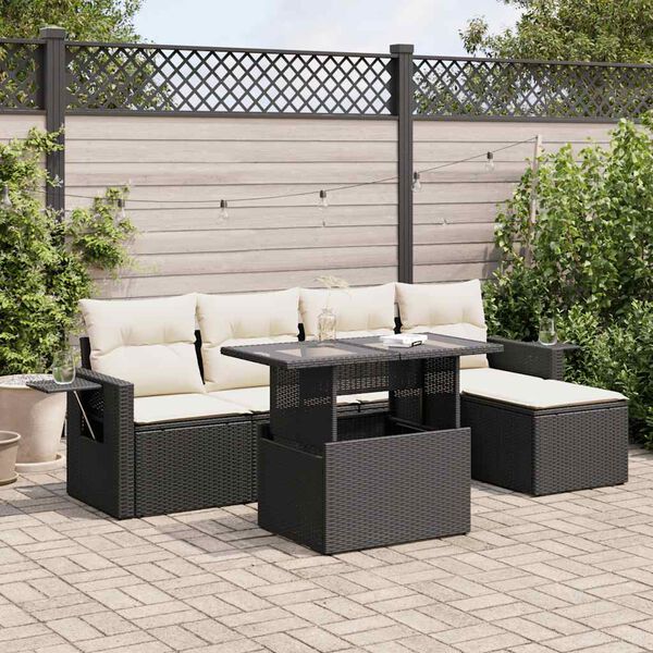 vidaXL 6-delige Loungeset met kussens poly rattan zwart