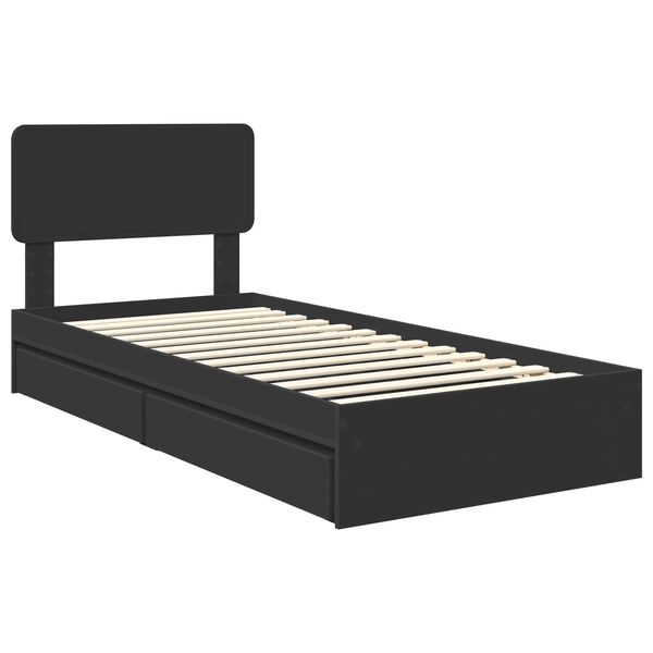 vidaXL Opslag bed met hoofdeinde Zwart 100 x 200 cm Bewerkt hout