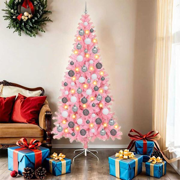 vidaXL Kerstboom met 300 LED met standaard Roze 180 cm PVC