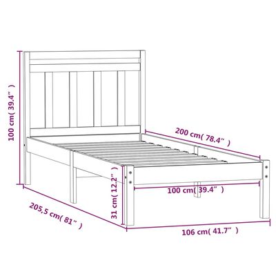 vidaXL Bedframe massief grenenhout zwart 100x200 cm