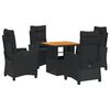 vidaXL 5-delige Tuinset met kussens poly rattan zwart