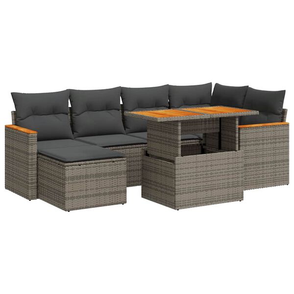 vidaXL 7-delige Loungeset met kussens poly rattan acacia grijs