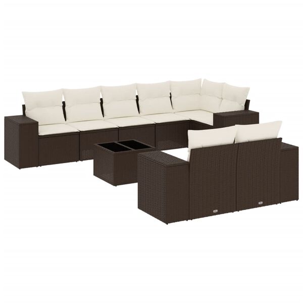 vidaXL 9-delige Loungeset met kussens poly rattan bruin