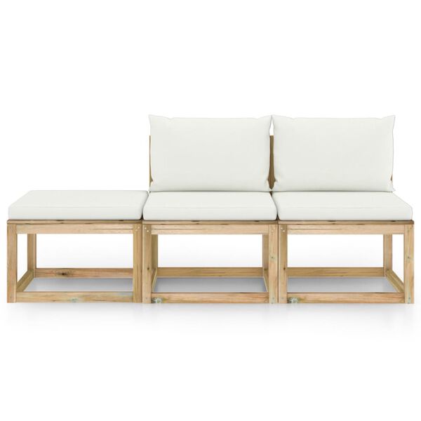 vidaXL 3-delige Loungeset met kussens bamboe cr&egrave;mekleurig